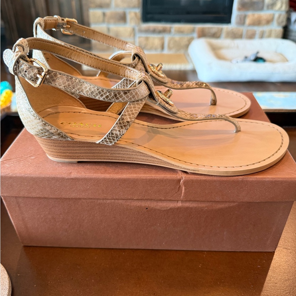 Coach Ingrid Snakeskin Print Wedge Sandals New in Box